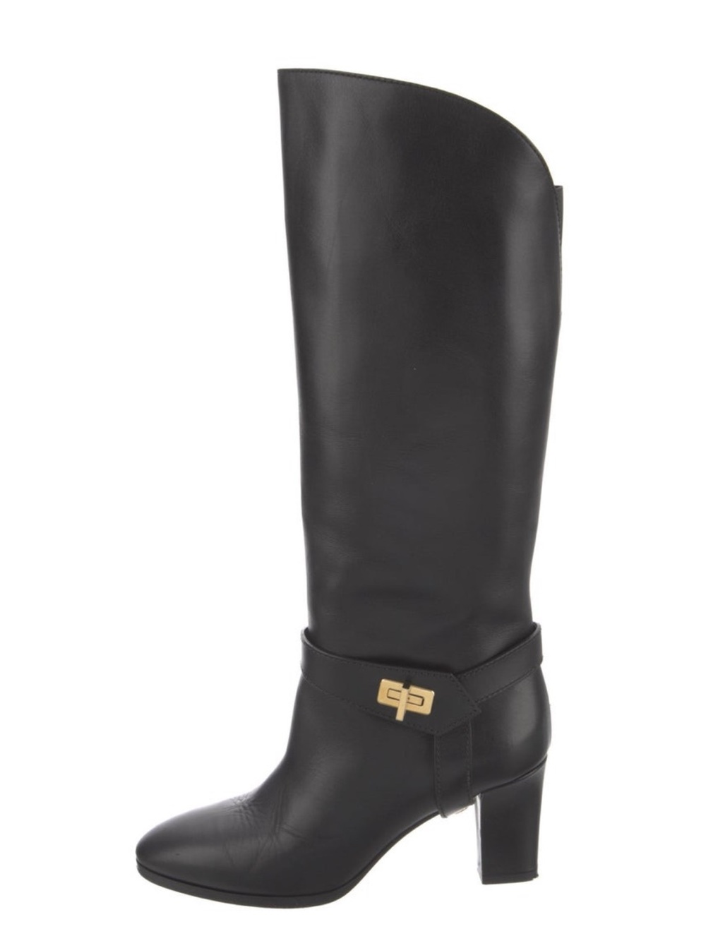 GIVENCHY Black Knee-High Leather Block Heel Riding Boots